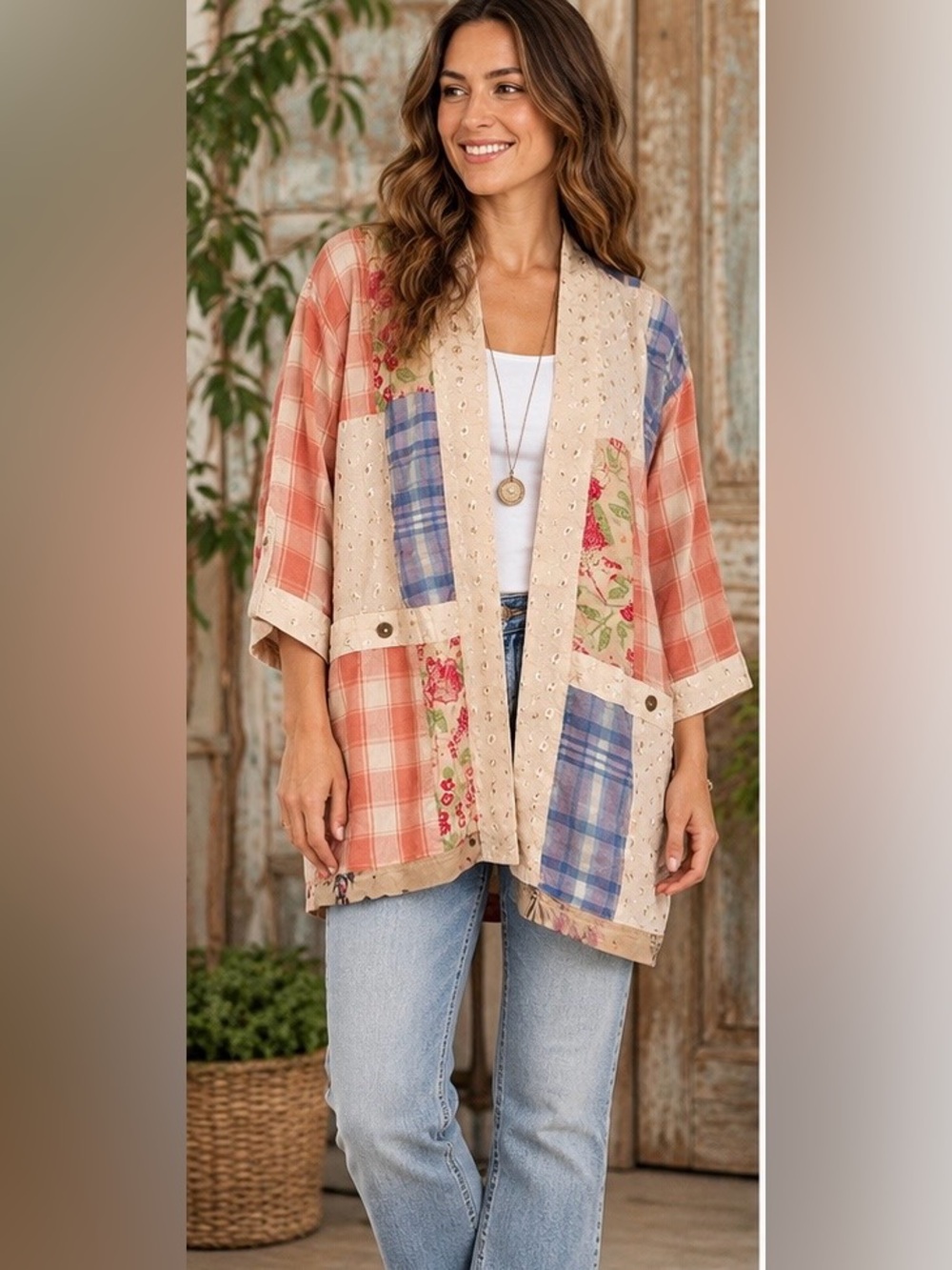 Young Threads Patchwork Boho Kimono Duster/Cardigan NWT